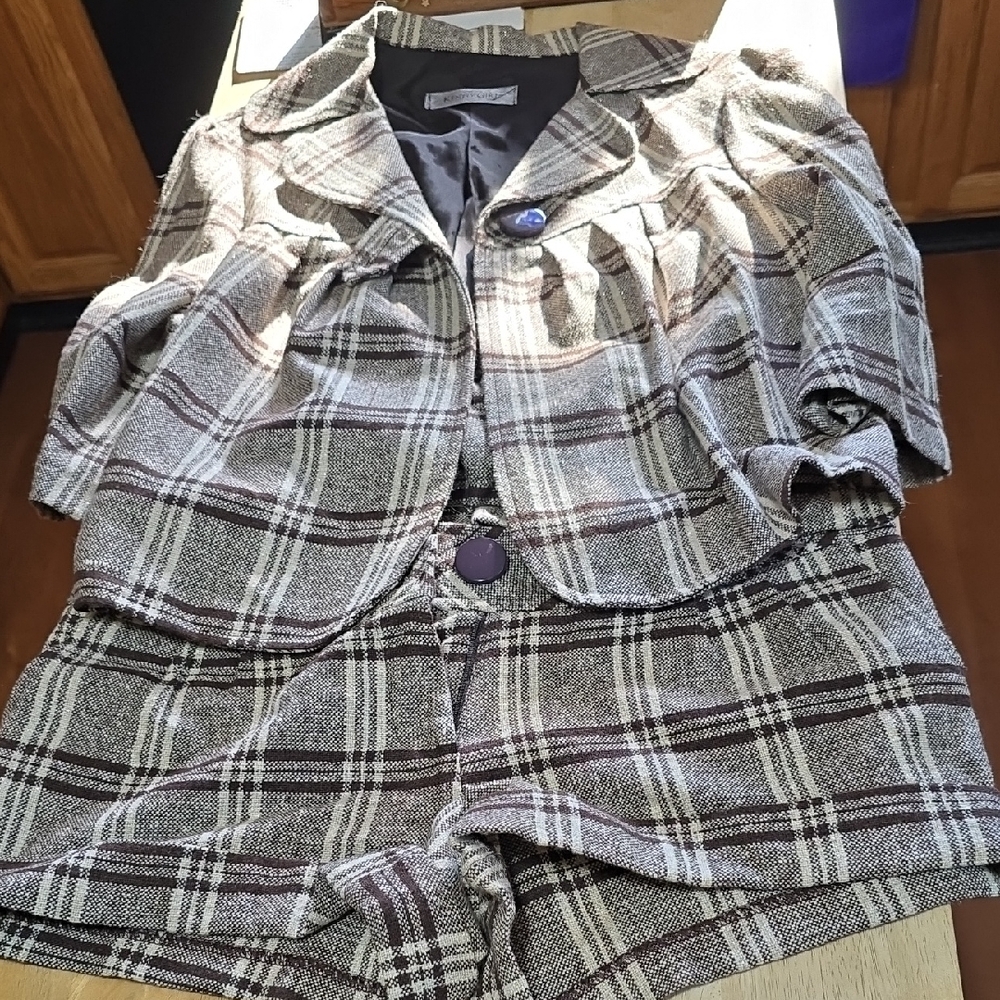 Plaid Blazer and Shorts Set